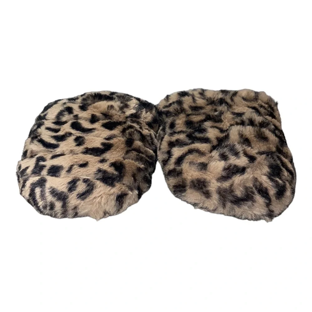 MADEWELL Leopard Cheetah Animal Print Quilted Plush Faux Fur Slippers Size 5 - Picture 9 of 13